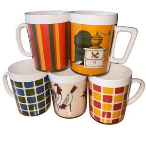 Vintage Thermo-Serv Insulated Plastic Coffee Mugs Set of 5‎ MCM Retro 1970s Mod
